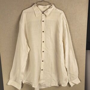 Jos A Bank 100% Linen Button Up Shirt Mens XL Ivory Lightweight Beach Resort